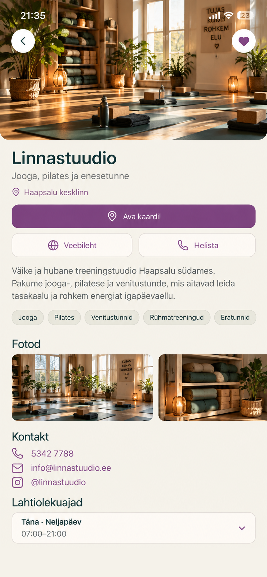 Linnastuudio koha profiil siini äpis