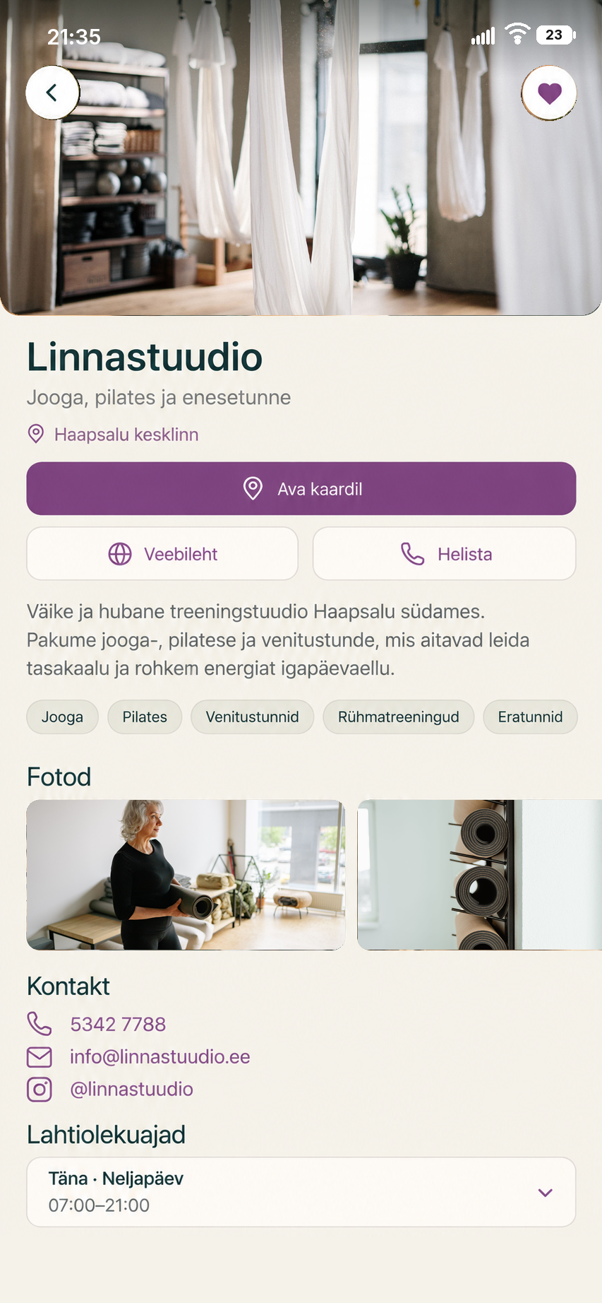Профиль места Linnastuudio в приложении SIIN